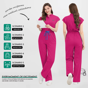 Combinaison médicale sans manches personnalisée en polyester, rayonne et élasthanne pour femme, avec plusieurs poches - Product Image 2
