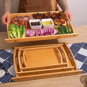 Bandejas de servir de bambú con asas, bandeja rectangular para alimentos para uso doméstico y comercial - Product Image 1
