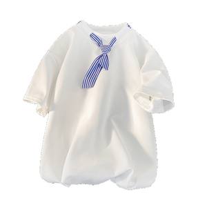 Nautical Blue Plaid Beaded Vintage Breathable Scarf Short <b>T</b>-<b>Shirt</b> for Men and Women Summer Couple Sleeveless - Product Image 5