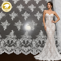 Tissu en dentelle de tulle brodé haute couture pour mariée, tissé 100 % polyester léger, pour robes de mariée, accessoires et chaussures