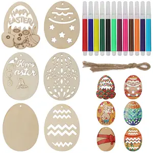 Easter Wood Egg Chips Diy Decoratieve Hanger Huisdecoratie Klaslokaal Ei Ambachten