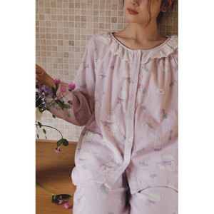 Conjunto de Pijamas Femininos Meryjia Confortável e Fofo em Algodão Woven Secagem Rápida Respirável com Cintura Elástica Comprimento até o Tornozelo - Product Image 6