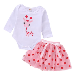 Conjunto de Fotografía para Bebés Niñas: Body con Estampado de Jirafa y Falda Tutú de Tul con Puntos, Cintura Elástica, Transpirable, para Recién Nacidas - Product Image 2