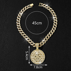 Collier pendentif rond cubain hip-hop pour homme NL2257 en alliage de zinc plaqué <span class=keywords><strong>or</strong></span> avec diamants, chaîne à maillons, cadeau - Product Image 5