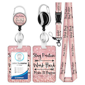 In-stock light pink arrow badge scroll easy-pull buckle name tag <b>ID</b> card <b>holder</b> text polyester neck rope set - Product Image 1