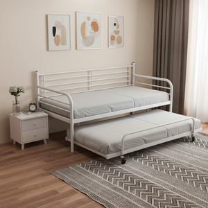 <span class=keywords><strong>Lit</strong></span> d'appoint convertible moderne en métal blanc avec roulettes, écologique et peu encombrant, idéal pour l'école, l'appartement, la chambre et le salon - Product Image 3