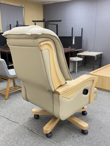High-back Ergonomic Executive <b>Chair</b> Featuring Off-<b>white</b> Paired Light-colored Solid Wood Adjustable Armrest Swivel Modern Design. - Product Image 3
