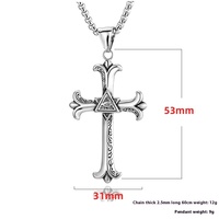 Kalung liontin salib bergaya antik trendi pria, Kalung liontin salib dari baja tahan karat Hip-Hop dengan tautan rantai inspirasi dewa mata