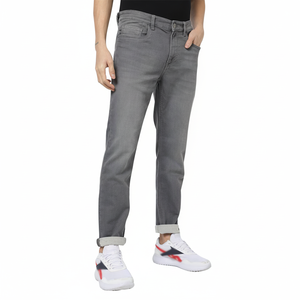 Pantalon en jean droit léger en coton pour hommes, taille haute, coupe normale, logo personnalisé, design plus, pantalon en denim teint uni, vente en gros - Product Image 1