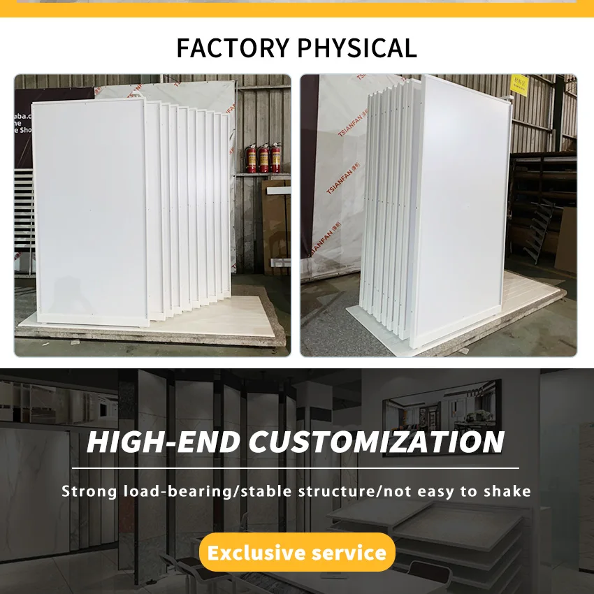 Tsianfan Factory Sale Showroom System Custom Pull Push Display Orbital Ceramic Tile Stone Marble Granite Rack Slab Sliding Stand