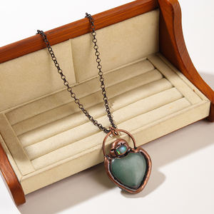 Collar con colgante de bronce en forma de corazón de cuarzo rosa de ópalo natural Vintage para uso diario de mujer, regalo - Product Image 6