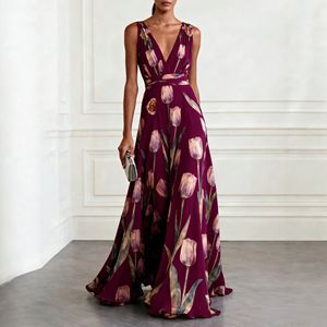 Nuovo Abito Primaverile Casual da Donna 2026 Stile Europeo Americano <span class=keywords><strong>con</strong></span> Stampa Tulipani, Senza Maniche, <span class=keywords><strong>Scollo</strong></span> a V, <span class=keywords><strong>Elegante</strong></span> - Product Image 4