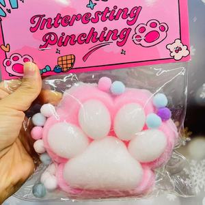 Fluffy Cat Paw Squeeze Toy Stress Relief Sensory <b>Fidget</b> Plush Slow Rising Squishy for Kids Adults Office Gift Storage Bag <b>Pack</b> - Product Image 2