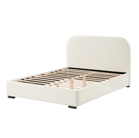 Meubles de chambre à coucher Tête de lit arquée moderne Crème Blanc Boucle Teddy Tissu Rembourré Queen Size Lit plate-forme