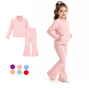 Estampado personalizado Long Flare Kids Full Zip Chaquetas Pantalones Nylon Yoga Girls Sports Set Fitness Ropa - Product Image 2