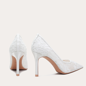 Tacchi Alti Sottili di Lusso per Spose <span class=keywords><strong>e</strong></span> Matrimoni, <span class=keywords><strong>Scarpe</strong></span> da Sposa <span class=keywords><strong>Bianche</strong></span> in Pizzo, Calzature di Lusso da Donna di Alta Qualità - Product Image 4