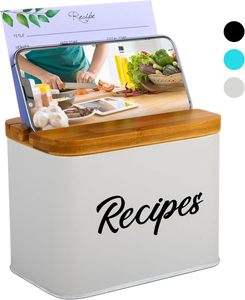 <strong>Recipe</strong> <strong>Box</strong> - White 4x6 Inch <strong>Card</strong> Set With 25 <strong>Cards</strong>, 10 Dividers - Durable Metal <strong>Box</strong> - Product Image 1
