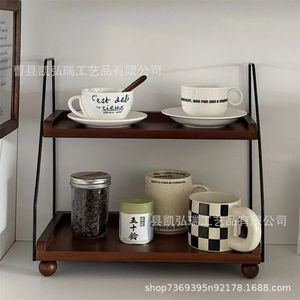 Estante de almacenamiento retro de madera, organizador multifuncional de tazas de café para escritorio, estante de almacenamiento combinado de hierro y madera - Product Image 2