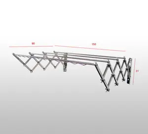 MR-VP4W الملابس تقف مع الرياح واقية شماعات جدار فولاذي مقاوم للصدأ شنت للطي تجفيف الملابس الرف مجفف