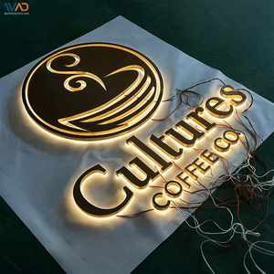 Enseignes murales métalliques lumineuses de luxe, personnalisées en acier inoxydable brossé, effet halo, affichage LED de logo pour la décoration de salons, hôtels et bureaux - Product Image 2