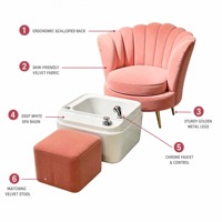 Fauteuil de pédicure de luxe en velours rose, dossier coquille, pieds dorés, avec repose-pieds, pour salon de manucure et SPA, couleur, taille et logo personnalisables