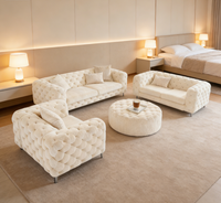 Ensemble de canapés tendance à capitons - Canapé de salon en bouclette crème (4 pièces) Décoration populaire sur les réseaux sociaux Meubles