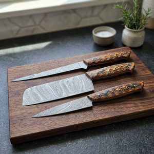 Juego de Cuchillos de Cocina de Damasco Forjados a Mano de 3 Piezas Personalizados, Juego de Cuchillos Profesionales para Chef con Mango de Madera, OEM ODM - Product Image 6