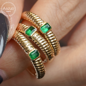อาซูโอ 18K ทองคำแท้สีเหลืองเพชรแท้ มรกตธรรมชาติ คุณภาพสูง แหวนสวมใส่ทุกวัน แหวนหมั้น ของขวัญสำหรับผู้หญิง แหวนแห่งความรัก - Product Image 1