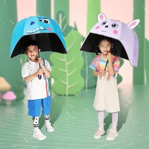 Paraguas de personaje de dibujos animados para Niños, sombrilla con estampado de animales en 3D, con bonitos oídos, cartón personalizado, Manual de poliéster, novedad