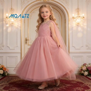 Robe de Soirée <span class=keywords><strong>Rouge</strong></span> Florale en Tulle Perlé pour Filles, Col Rond, en Satin Formel avec Nœud Décoratif pour Cérémonie de Remise des Diplômes et Fêtes d'Enfants - Product Image 3