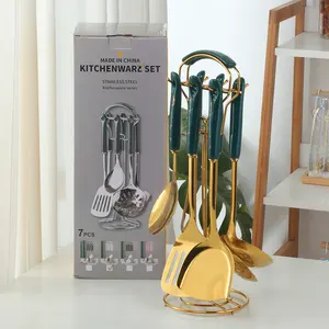 Großhandel China ware Kochen Geschenkset Edelstahl 6 Stück Küchen geschirr Set und Halter mit Porzellan griff