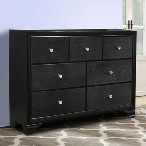 Commode moderne à sept tiroirs en bois avec hauteur réglable, montage facile, pieds à supports, poignées en cristal noires pour salon - Product Image 1