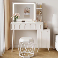 Meuble de chambre moderne et durable, coiffeuse en MDF avec miroir lumineux et tabouret de rangement