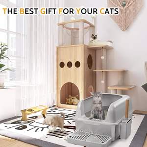 Boîte de <span class=keywords><strong>toilette</strong></span> <span class=keywords><strong>pour</strong></span> chat en acier inoxydable de grande taille semi-fermée et antidérapante avec couvercle haut et <span class=keywords><strong>marchepied</strong></span> et pelle vente en gros - Product Image 5