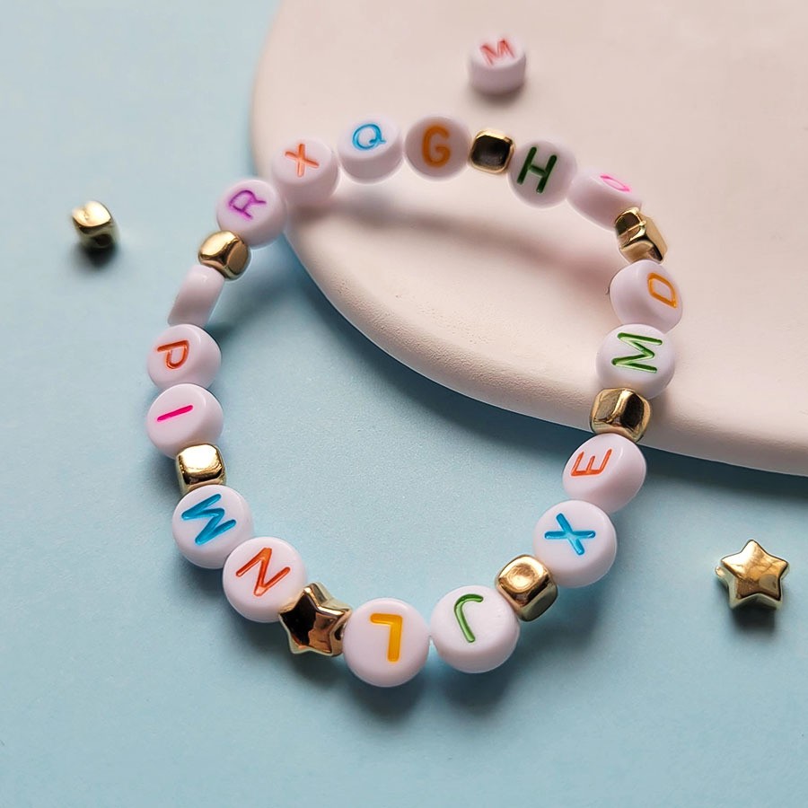 Handmade Acrylic Alphabet Bead Polymer Clay Flower Eyes Love Pearl Beads DIY Bracelet Making Kit Jewelry Maker for Kids