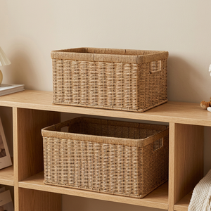 Panier de rangement en rotin rectangulaire avec poignées, panier rustique multi-usages pour l'organisation - Product Image 4