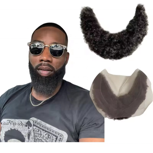 100 vrais cheveux humains indiens Remy barbes pleine dentelle Base 4mm <span class=keywords><strong>Afro</strong></span> crépus Curl 1b gris vieux hommes Mustash - Product Image 1