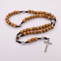 En gros fait à la main ligne codage chapelet chrétien rétro perles en bois chapelet catholique croix bijoux collier