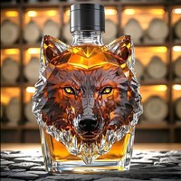 Venta Directa de Fábrica, Botella de Whisky de Vidrio de Borosilicato de Alta Calidad con Diseño Creativo de Cabeza de Lobo, 150ml/350ml
