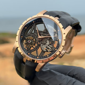 Reloj Mecánico Manual de Alta Gama para Hombre, con Tourbillon Volante, Luminoso, Negro, Resistente al Agua, con Esqueleto en Oro Rosa - Product Image 1