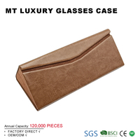 Cajas de Empaque para Gafas de Sol Personalizadas, Estuche de PU con Patrón Cruzado de Moda 2026, Estuche Plegable Triangular para Gafas de Sol