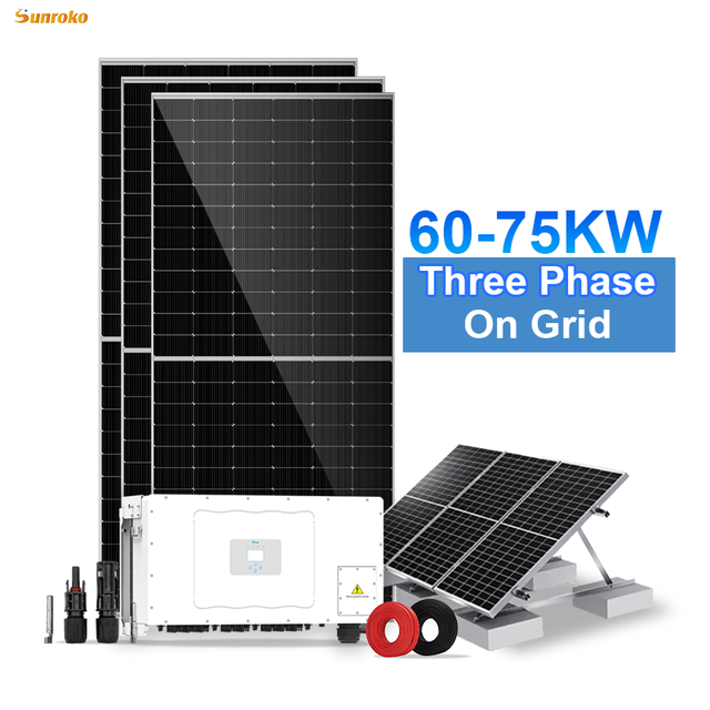 Commercial on Grid Energy Storage System 60Kva 65Kw 70Kw 75Kw Grid Tie 3 Phase Solar Power System