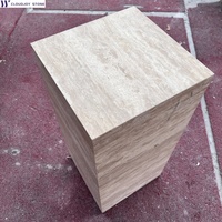Table basse en travertin beige-blanc de luxe Tables d'appoint rectangulaires personnalisées pour salon Socle cube en marbre à base basse