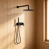 Système de douche encastré noir HONGDEC, pomme de douche ronde à 2 fonctions avec douchette à main, kit de douche mural pour salle de bain