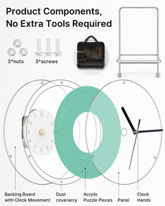 Acrylic Clock Puzzle Fresh Green 3-Layer Transparent UV Print Wall & <b>Table</b> Decor with Iron Stand - Product Image 6