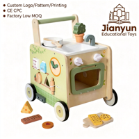 Chariot de cuisine en bois écologique 2-en-1 pour bébés, trotteur et chariot de jeu pour tout-petits, jouet d'éveil en gros