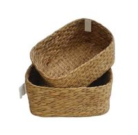 Panier de rangement rustique multifonctionnel en jacinthe d'eau marron écologique, personnalisable en gros, avec option sans poignée, fabrication artisanale OEM ODM