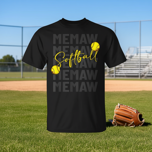 Camiseta Softball Memaw negra de manga corta con cuello redondo, unisex, regalo deportivo para adultos - Product Image 2