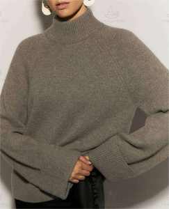 Pullover a girocollo Casual in cotone 100% cotone <span class=keywords><strong>lana</strong></span> Cashmere manica svasata girocollo da donna - Product Image 2