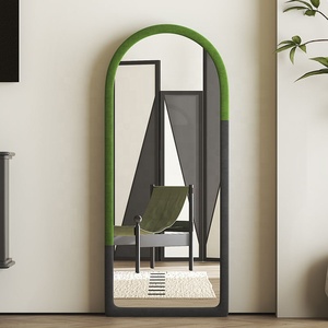 Miroir de corps entier à design avancé, miroir mural à double usage, miroir de sol, style crème, cadre en tissu doux - Product Image 2